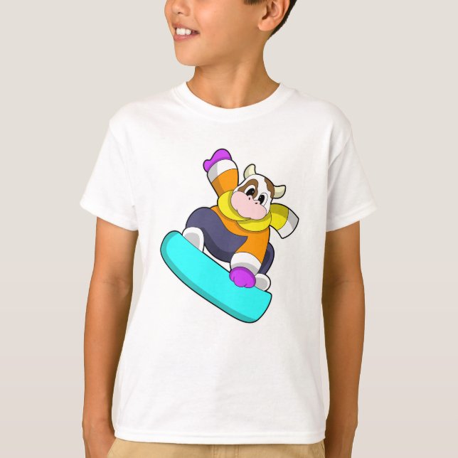 T-shirt Vache en snowboard avec snowboard (Devant)