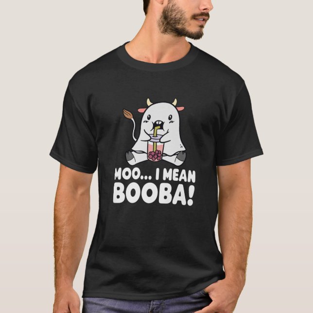 T-shirt Vache fantôme Kawaii Avec Costume De Thé Boba Pour (Devant)