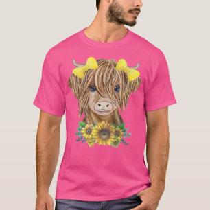 T-shirt Vache Highland avec des tournesols 