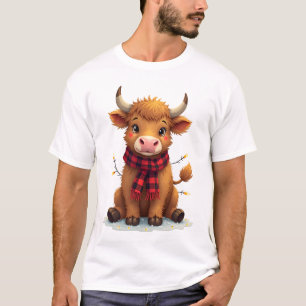 T-shirt Vache Highland de Noël vintage avec carreau de Buf