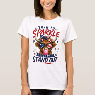 T-shirt Vache Highland Patriotique Née pour Briller Graphi