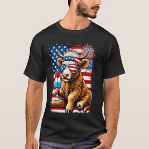 T-shirt Vache Highland Popsicle Feu d'artifice USA Ame 4 j