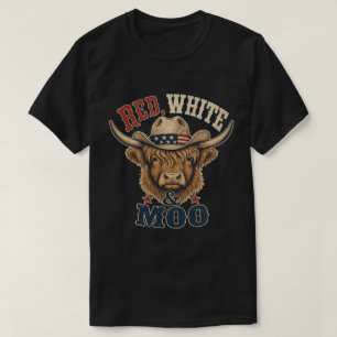T-shirt Vache Highland Rouge, Blanc & Moo
