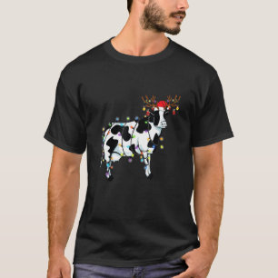 T-shirt Vache Laitière Père Noël Chapeau Renne Lumières No