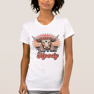 T-shirt Vache lunatique Gravure Rétro Coucher de soleil De