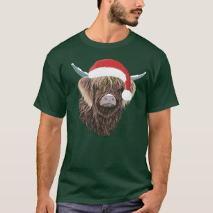 T-shirt Vache marrante des Highlands portant un chapeau de