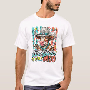 T-shirt Vache Mignonne avec Chapeau de Cowboy Vintage