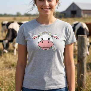 T-shirt Vache mignonne avec motif de fleur de marguerite -