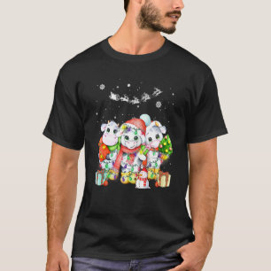 T-shirt Vache Mignonne Chapeau Père Noël Lumières de Noël