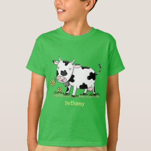 T-shirt Vache mignonne en vert dessin animé sur le terrain