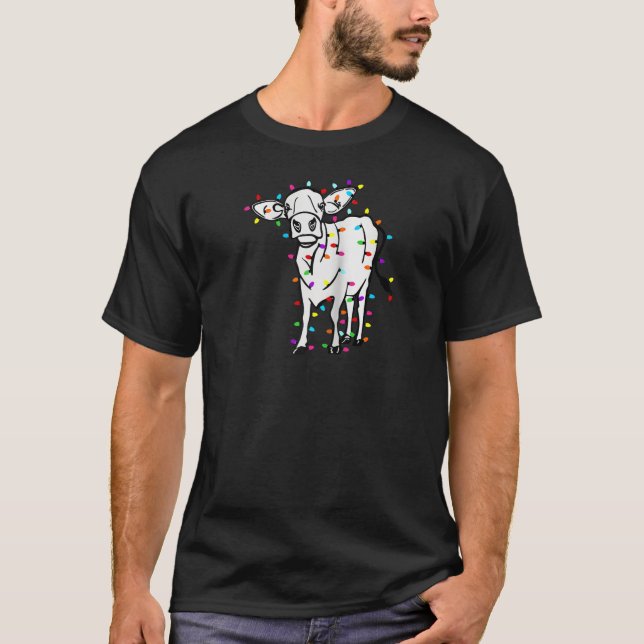 T-shirt Vache mignonne Lumières Noël Propriétaire Vache Lo (Devant)