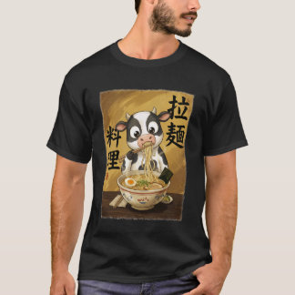 T-shirt Vache mignonne mangeant des nouilles Ramen drôle J