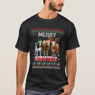 T-shirt Vache moche Casquette Père Noël Joyeux feux de Noë