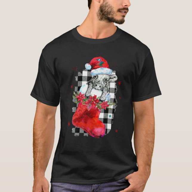 T-shirt Vache Noël Santa Hat Lumières Noël Arbre de Noël C (Devant)