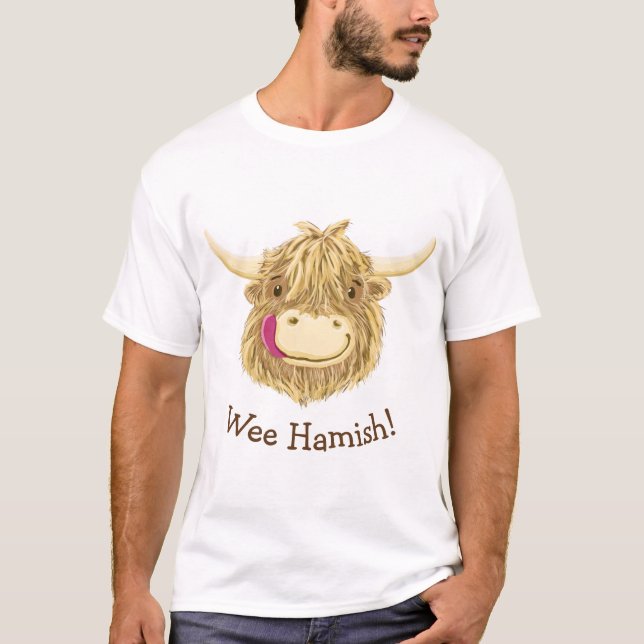 T-shirt Vache petite personnalisée à montagne de Hamish (Devant)