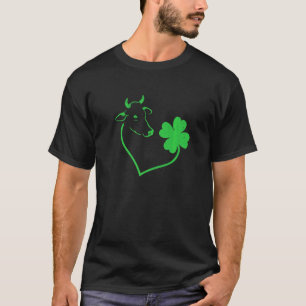 T-shirt Vache Shamrock Cœur Feuille Saint Patrick