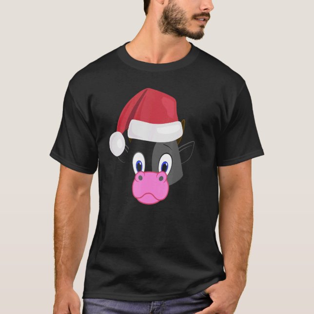 T-shirt Vache Visage Animal Gros Mignet Visage Costume Noë (Devant)