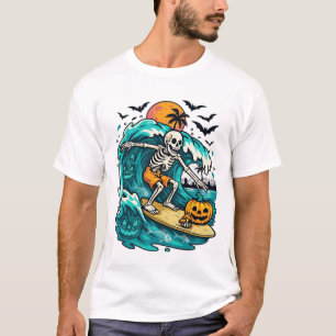 T-shirt Vague de chauves-souris de surfeur squelette Citro