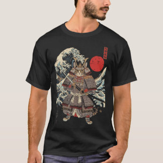T-shirt Vague Japonais Guerrier Chat Samouraï Ukiyo-E
