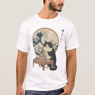 T-shirt Vague japonaise Chat mangeant Ramen Art drôle