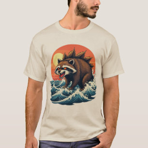 T-shirt Vague Racoonzilla - Conception d'art japonais vint