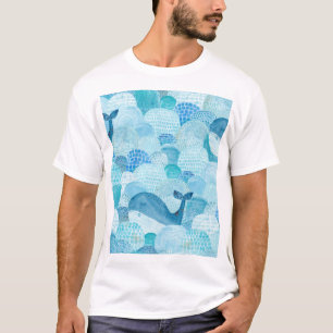 T-shirt Vagues, baleine, texture bleu enfantine
