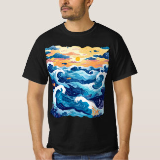 T-shirt Vagues de l'Océan au Coucher du Soleil – M