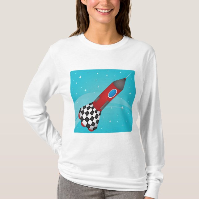 T-shirt Vaisseau Fusée Rouge Rétro dans l'Espace Galactiqu (Devant)