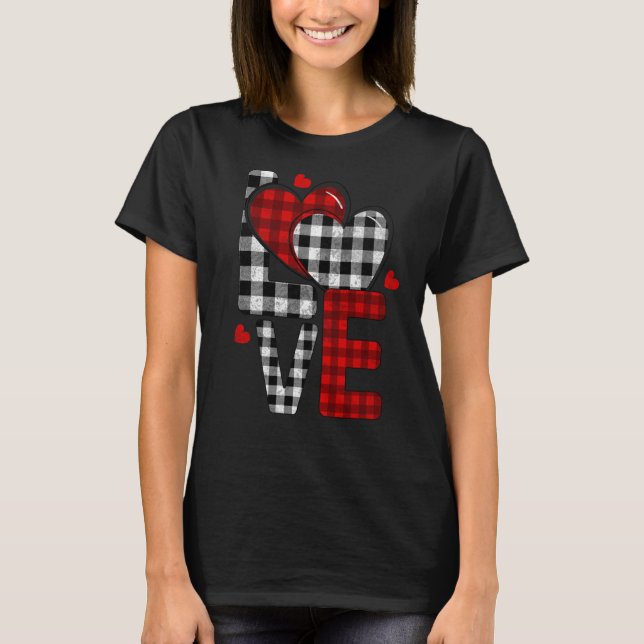 T-shirt Valentine Amour Coeur rayé Plaid (Devant)