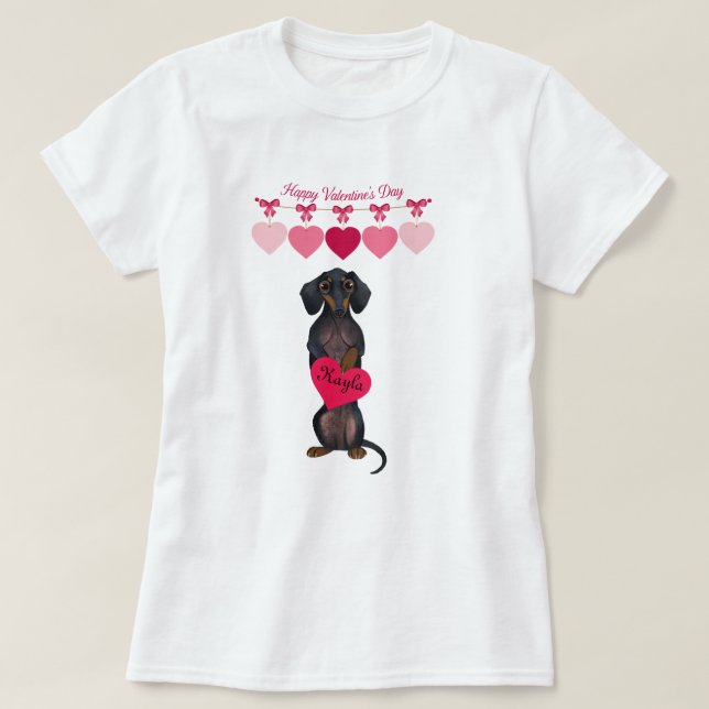 T-shirt Valentine Dachshund Chemise Customisée Deux Côtés (Design devant)