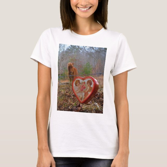 T-shirt Valentine Heart Miniature Brown Horse (Devant)