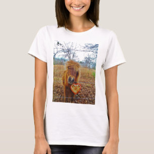 T-shirt Valentine Heart Miniature Brown Horse