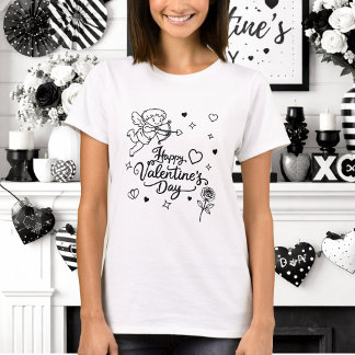 T-shirt Valentines Day Cherub & Romantic Doodle Design