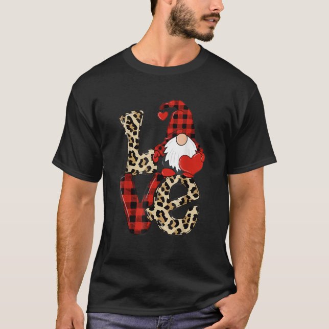 T-shirt Valentines Day Cute Love Heart Gnome Leopard Cheet (Devant)