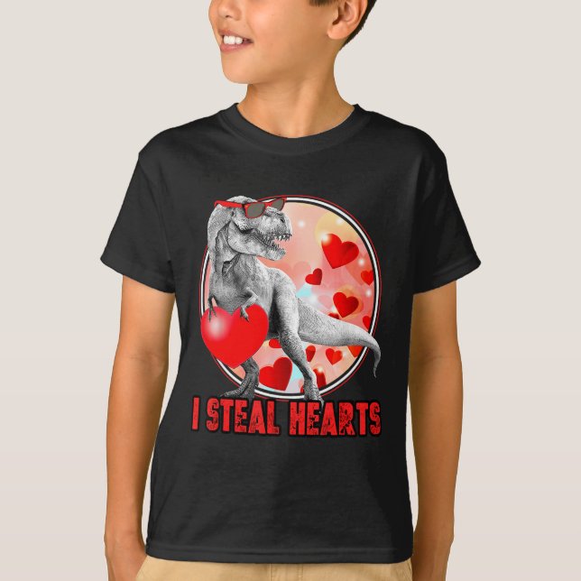 T-shirt Valentines Day Dinosaur T Rex I Steal Hearts Funny (Devant)