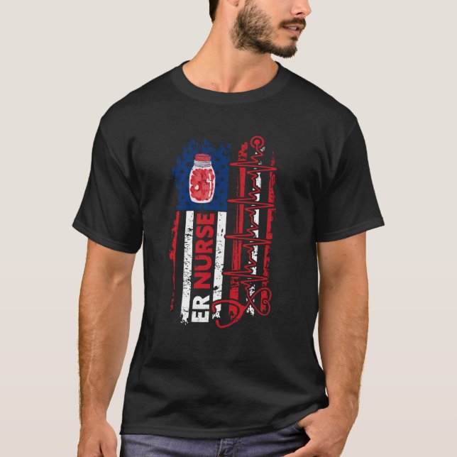 T-shirt Valentines Day ER Nurse Stethoscope American Flag  (Devant)