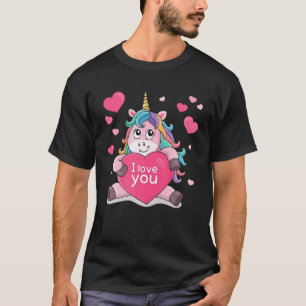 T-shirt Valentines Day  Girls Kids Cute Unicorn Love Heart