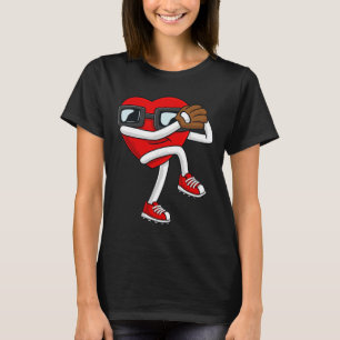 T-shirt Valentines Day Heart Baseball Pitcher Fun Boys Gir