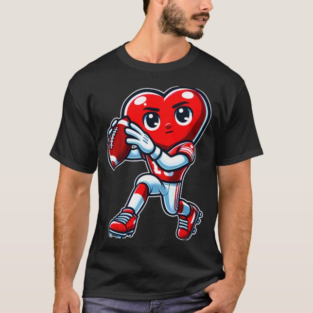 T-shirt Valentines Day Heart Quarterback Football Srts  (Devant)