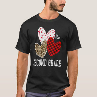 T-shirt Valentines Day Hearts Leopard Red Plaid Second Gra