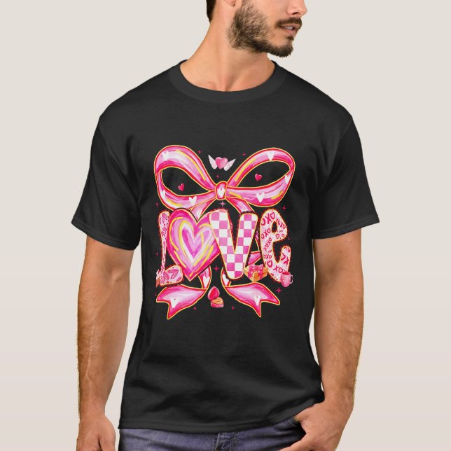 T-shirt Valentines Day Love Funny Coquette Bow Checkered X (Devant)