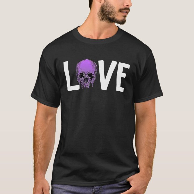 T-shirt Valentine's Day LOVE GOTH Purple Skull (Devant)