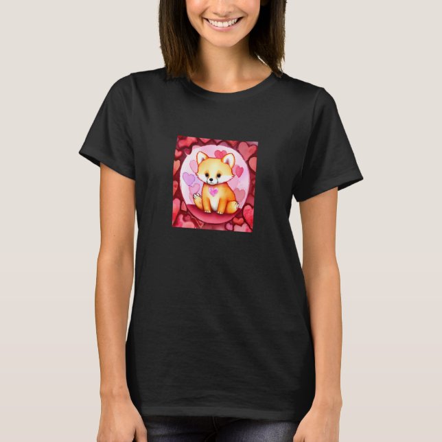 T-shirt Valentine's Day Love Heart Fox Teddy Girlfriend Fi (Devant)