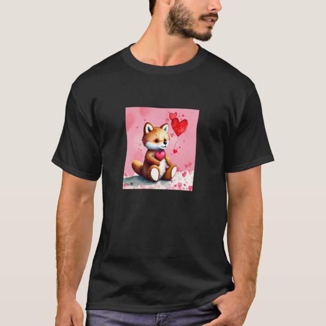 T-shirt Valentine's Day Love Heart Fox Teddy Girlfriend Fi (Devant)