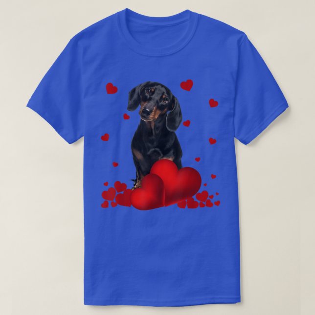 T-shirt Valentines Day Love Hearts Dachshund Chien Chien C (Design devant)
