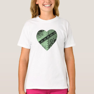 T-shirt Valentine's Day pale green and black steampunk hea