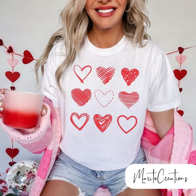 T-shirt Valentine's Day Red Hearts, Doodle love, Funny (Créateur téléchargé)