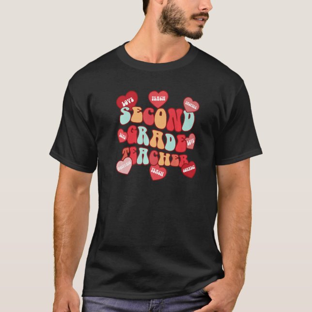 T-shirt Valentines Day Second Grade Teacher Retro Groovy (Devant)