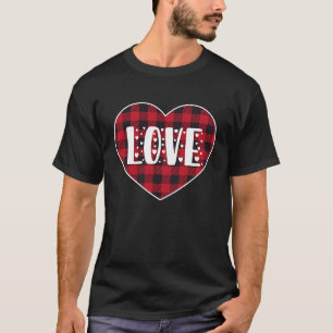 T-shirt Valentine's Days Love Red Heart Buffalo Plaid Coup