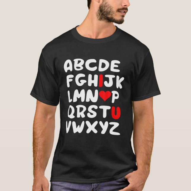T-shirt Valentines Jour Coeur Alphabet ABC Je t'aime Drôle (Devant)